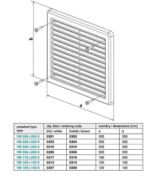 Větrací mřížka Krytka 175x250 mm hnědá