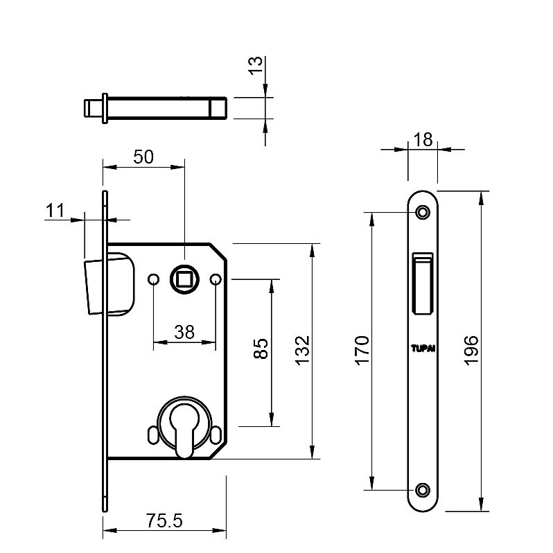 TUPAI magnetický zámek 3598 PZ na vložku rozteč 85 mm