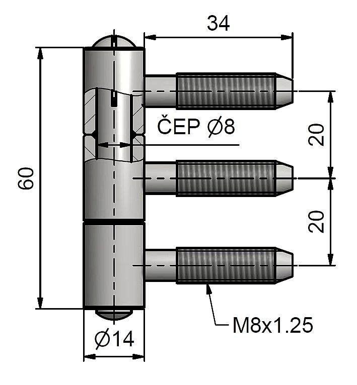 Okenní závěs třídílný 14x60 M8/34.5 9633