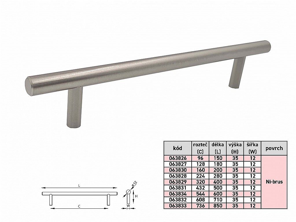 HRAZDA úchytka 12/736mm/850 Ni-MAT