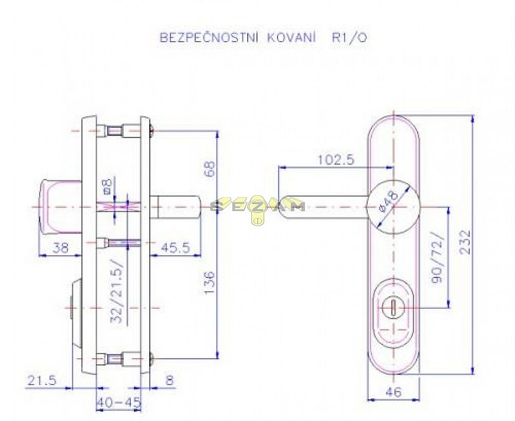 R 1/O/72mm klika knoflík chrom-nerez