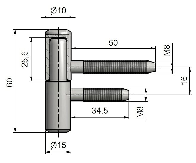 Závěs dveřní 60/10 M8/50 M8/34.5  9615