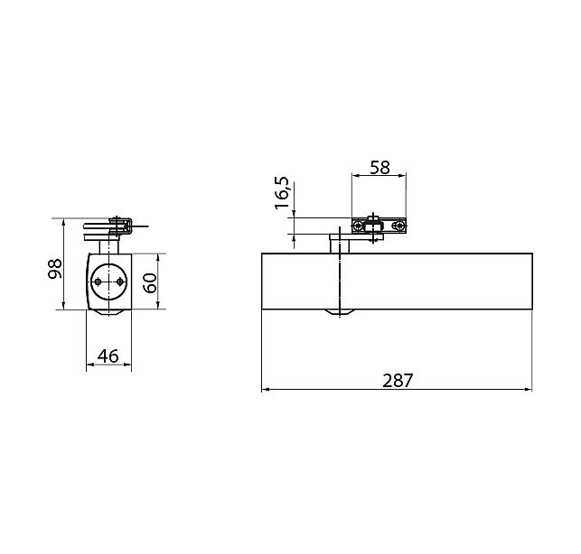 GEZE TS 4000 střbrné tělo bez ramínka 120/140 102789