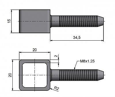 Skoba okenní k zašroubování 20x20x15 M8x34,5 6597