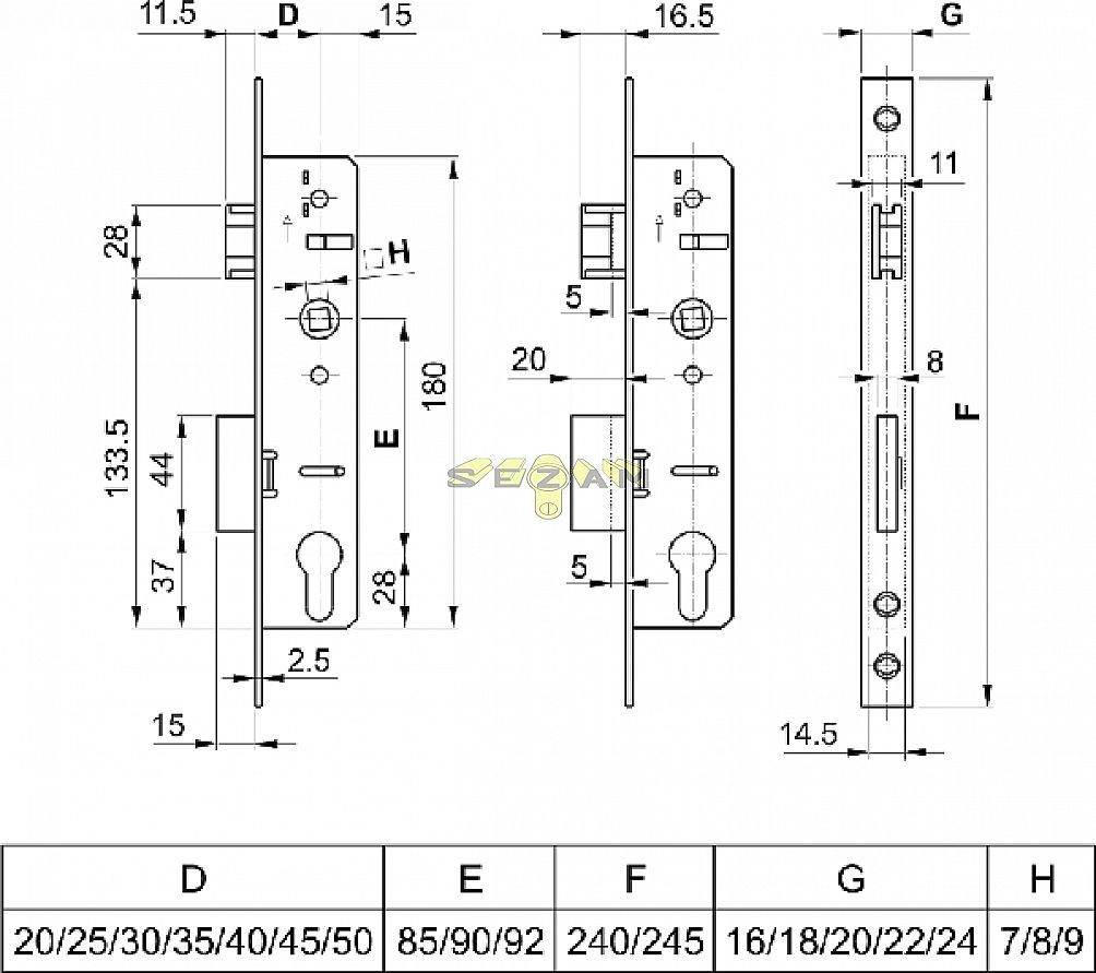 EURO zadl.hl60mm 45/90/22/8 EURO S 9045.