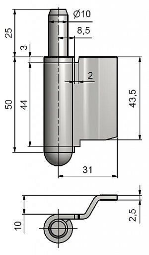 Závěs dveřní spodní díl 50/2,5 OZ