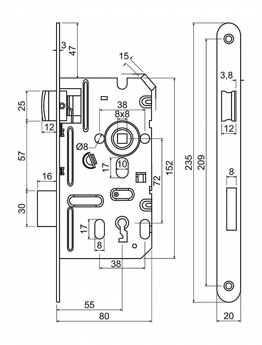 Z.301-WC.72/55/20 L zámek zadlabací