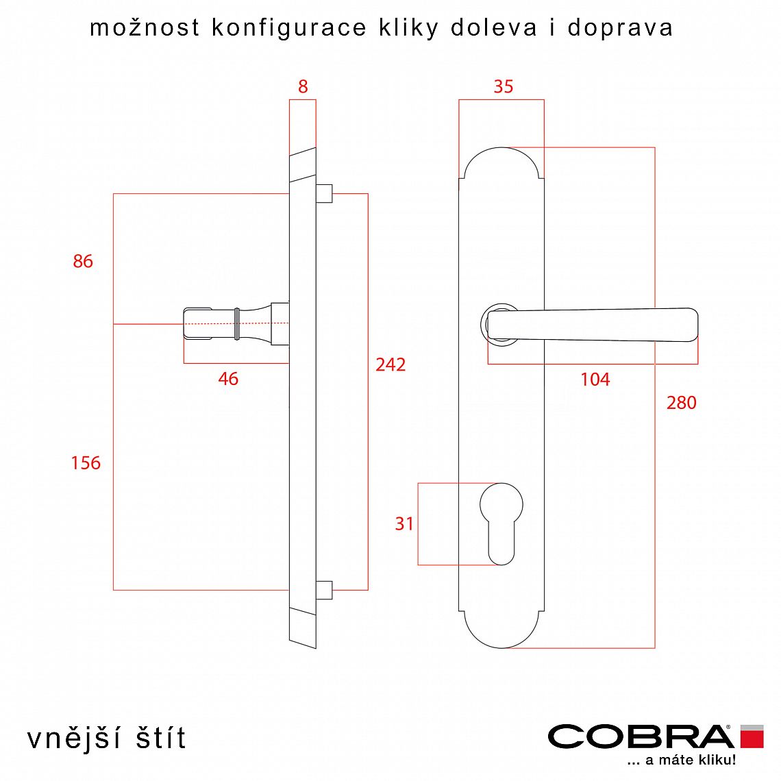 ALT WIEN ochranné kování 90 klika-klika OLV