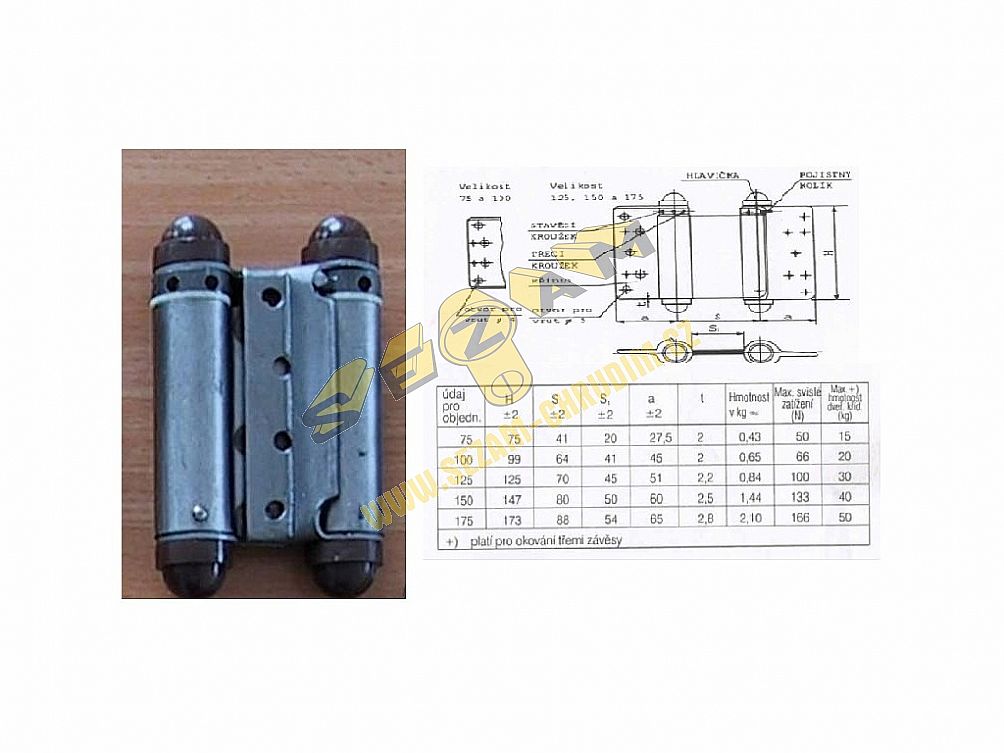 Pružinový závěs/závěs kyvných dveří surový ČESKÝ
