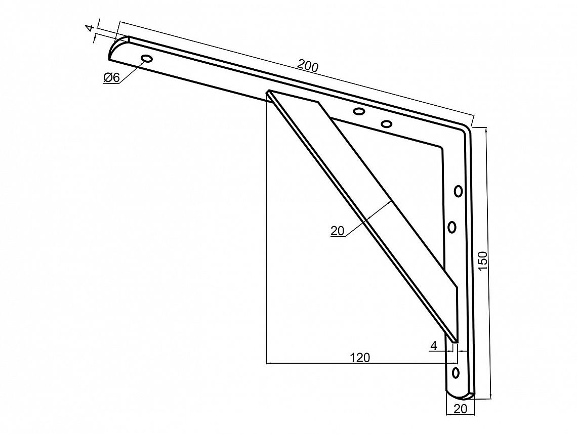 Konzole dílenská Bílý ZN 200x150x20mm (100 kg/pár)