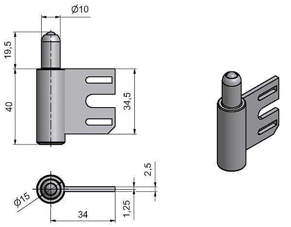 Závěs dveřní spodní díl TRIO 15 3D 34 OZ 5402