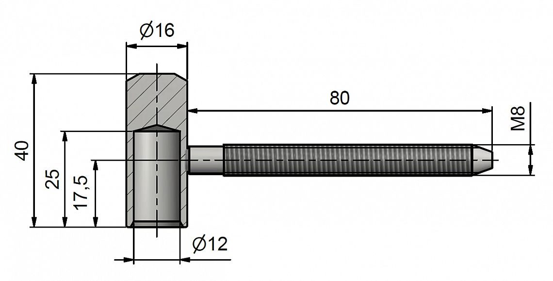 Závěs dveřní vrchní díl 80/12 VD M8x80 9673