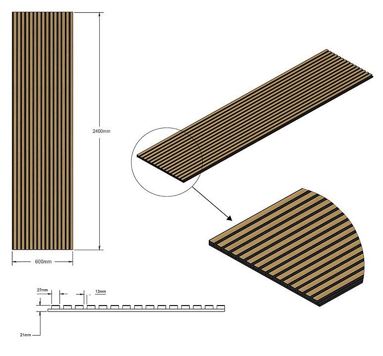 Akustický dekorační panel 240x60 cm DUB SVĚTLÝ (W002)