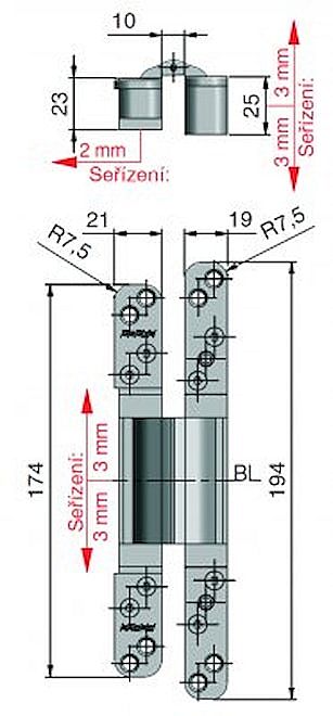 DX 42 3D skrytý pant 39314 nikl satén