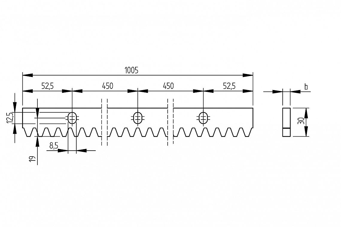 Hřeben kovový Zn 30x12mm, L1 m, max 2200 kg