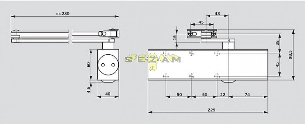 DORMA TS73 s ARETACÍ BÍLÁ zavírač s ramenem