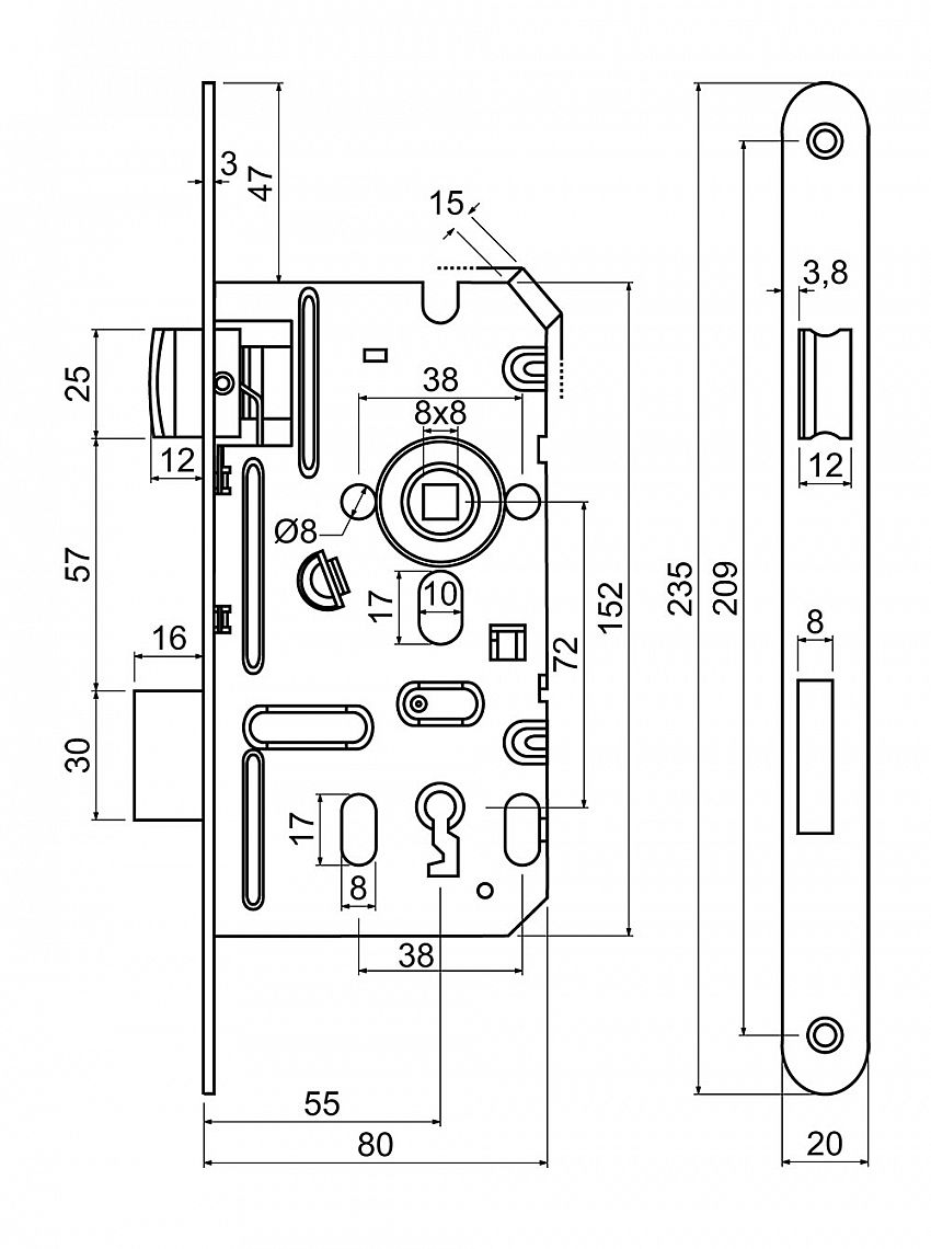 Z.301-WC.72/55/20 L zámek zadlabací