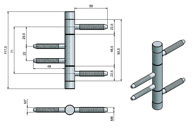 Závěs 3D.15x90 M8 22/M7 TUKAN 9777