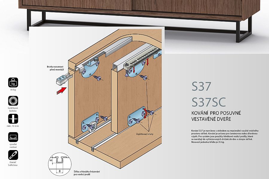 S 37SC sada kování s tlumením T40 včetně brzdy