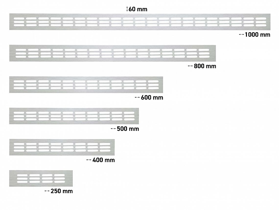 Větrací mřížka výška 60mm imitace nerez/broušený hliník