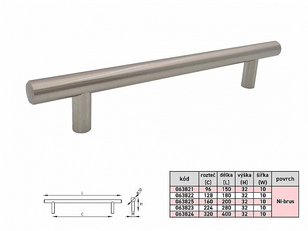 HRAZDA úchytka 10/320mm/400 Ni-MAT