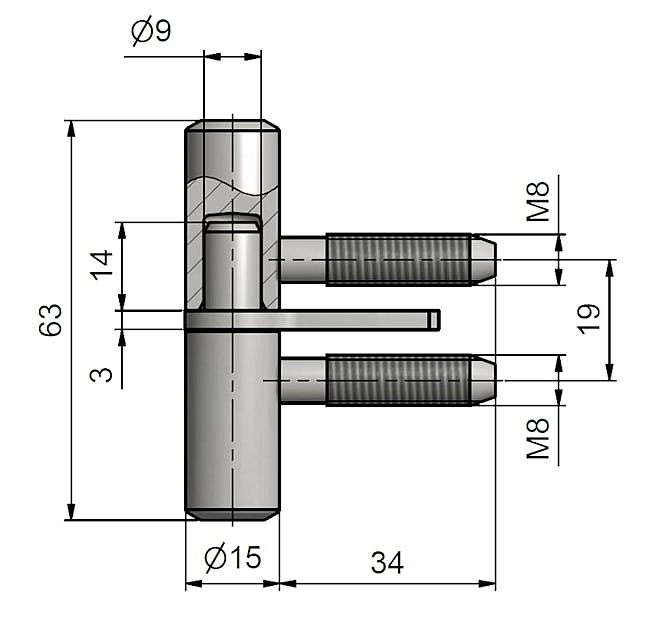 Závěs okenní 60 M8 s hřebem 9604