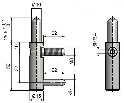 Spodní díl dveřního pantu TRIO 15 M8x22 SD 5514