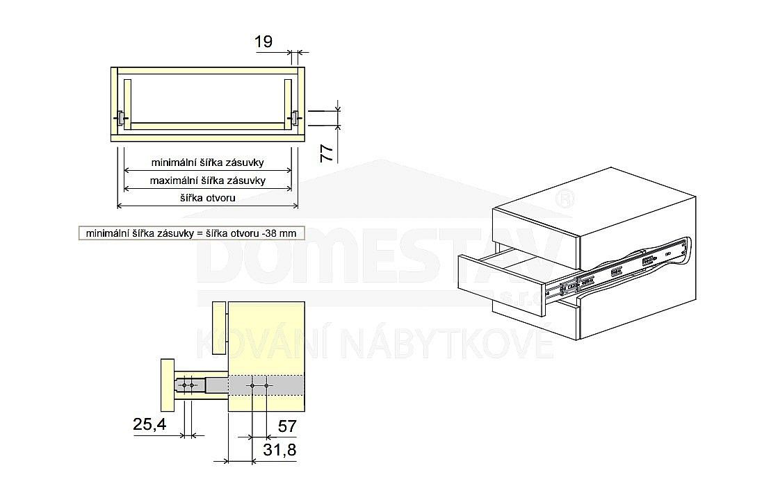 Kuličkový plnovýsuv s aretací boční 1000mm