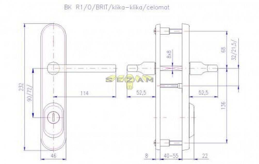 R 4/O/BRIT/92 klika+klika nerez mat síla 67-72mm