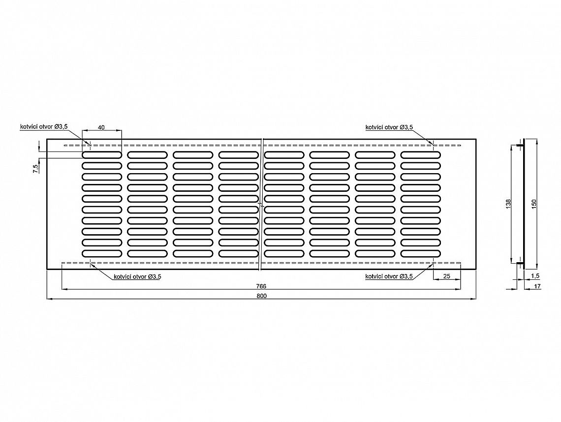 Větrací mřížka 150x600mm F9 Titan