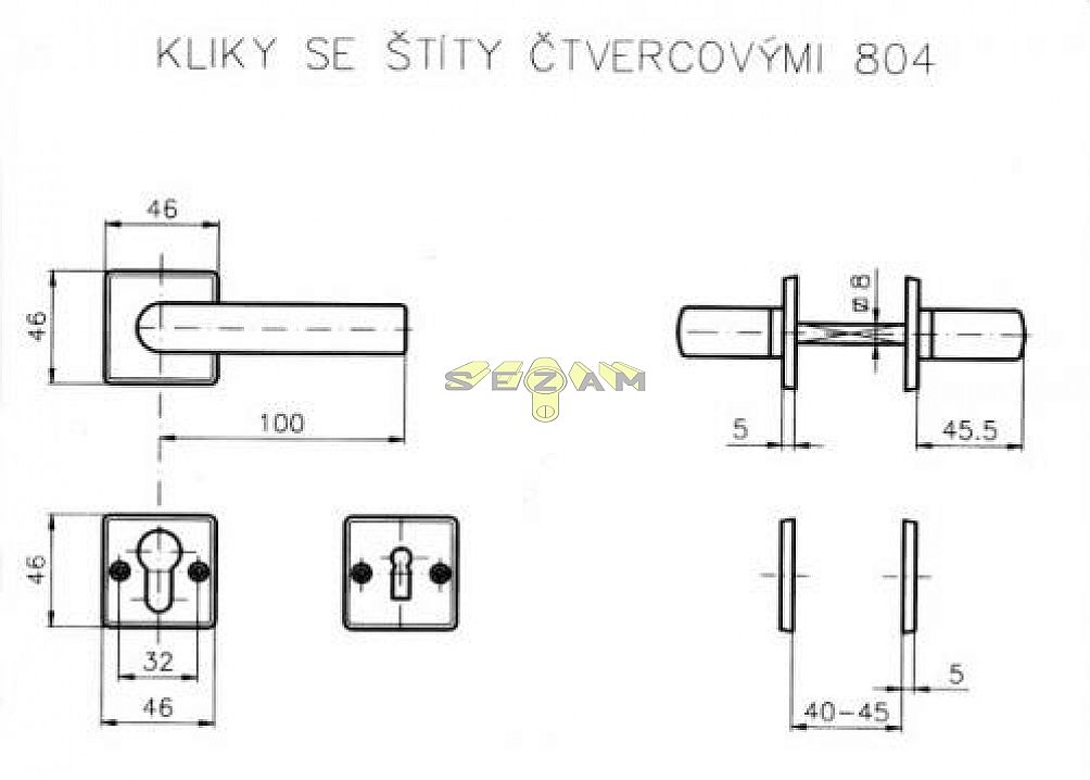 804 ctvercove rozetové kování