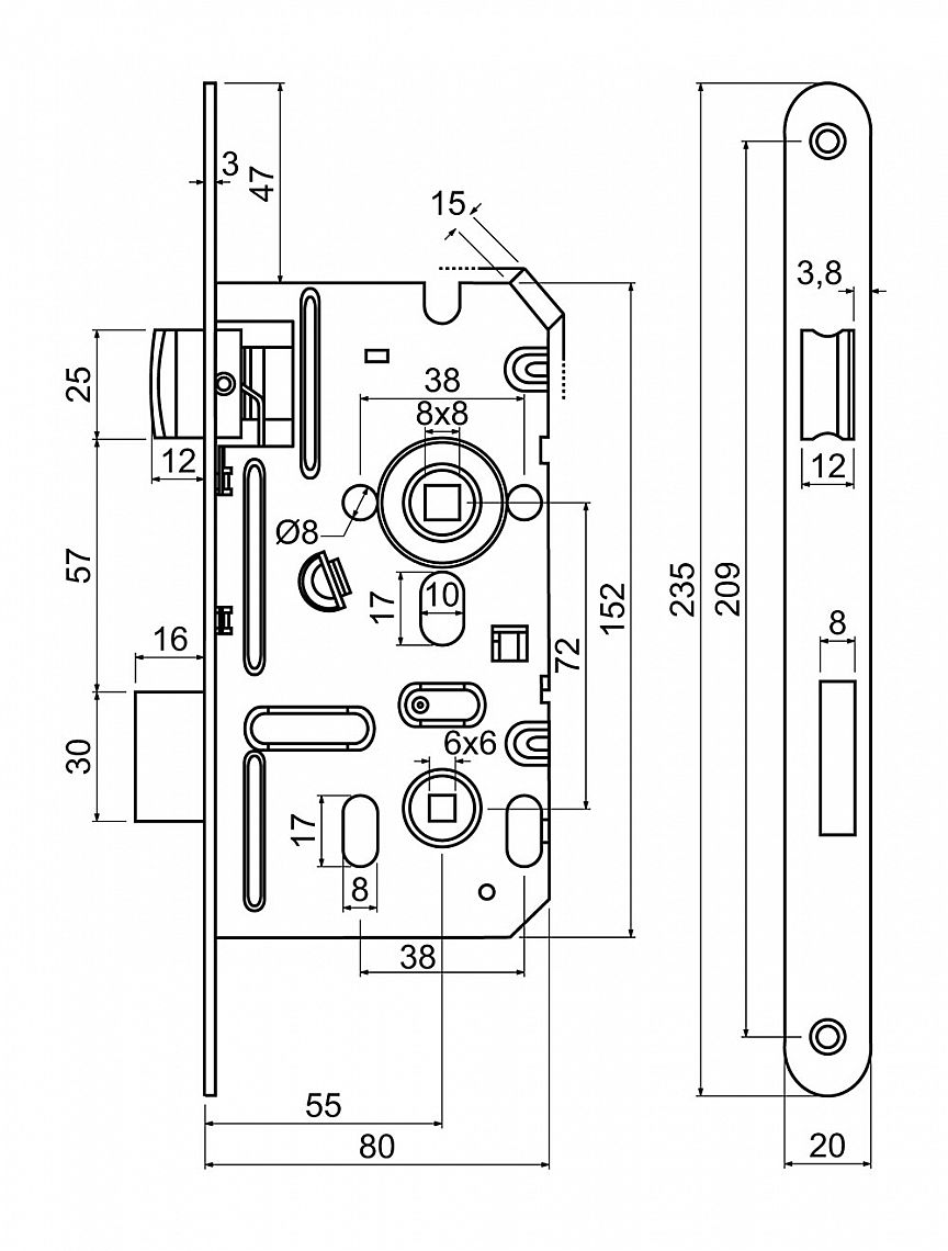 Z.301-BB.72/55/20 P zámek zadlabací