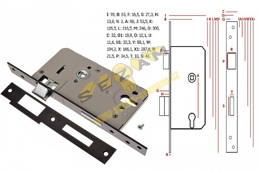 Vratový zámek nan vložku rozteč 90mm POLSKÝ