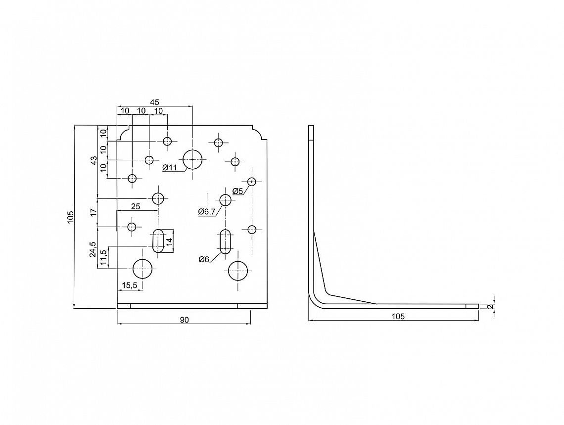 Úhelník s prolisem 105x105x90/2.5mm