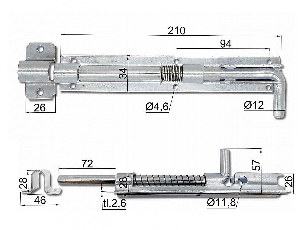 Zástrč uzamykatelná s pružinou 200x32/12 ZN 032852