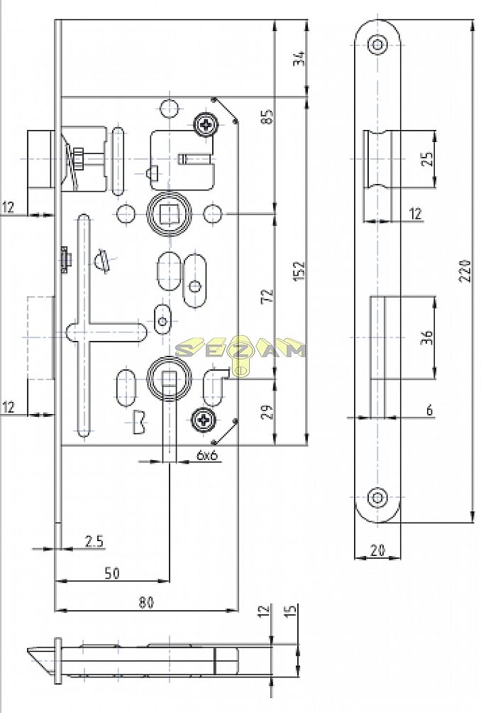 K 135 zadlabací zámek WC rozteč 72, hloubka 80