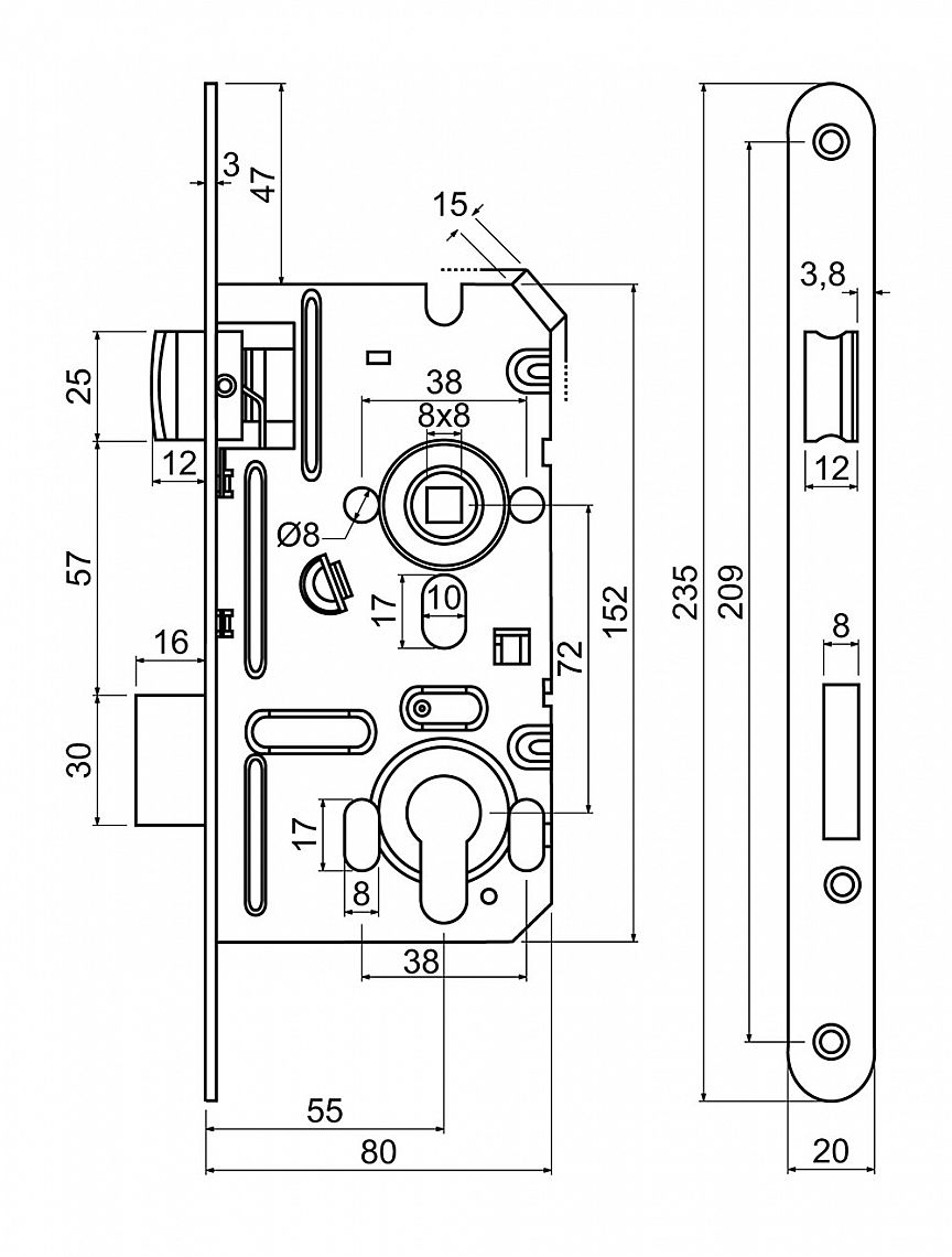 Z.301-BB.72/55/20 P zámek zadlabací