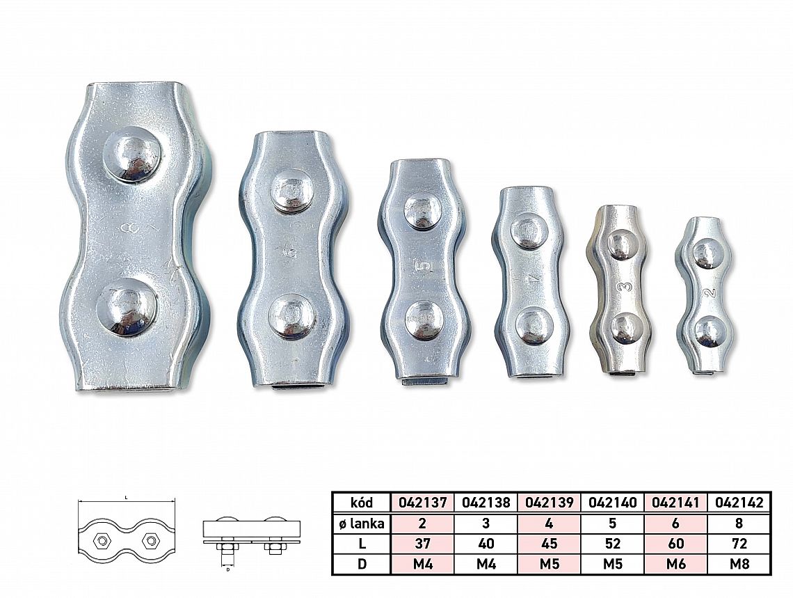 Lanová svorka DUPLEX pro lanko 3mm Bílý Zn M4