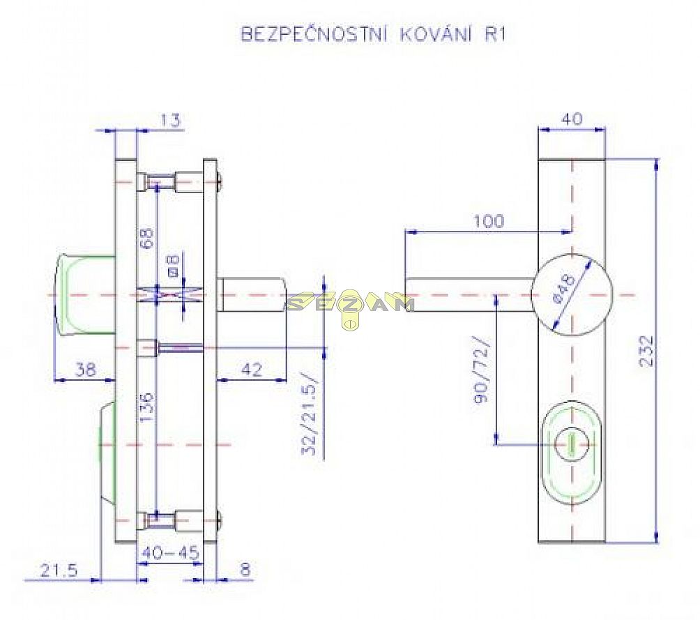 R 1/72mm klika knoflík chrom-nerze