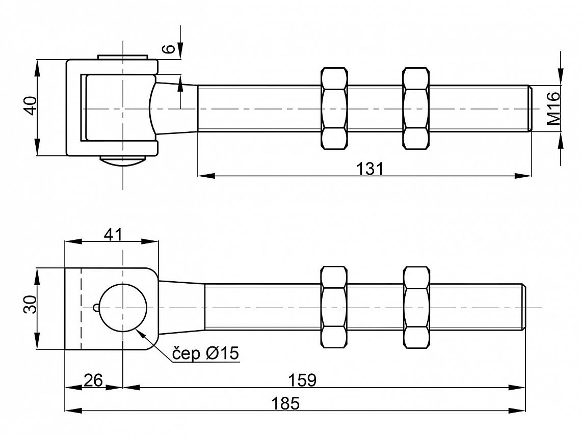 Závěs seřiditelný dlouhý šroub M16x131mm Bílý ZN 25Kg