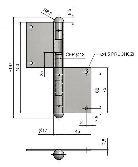 Dveřní závěs 150 UR25 čep 12mm