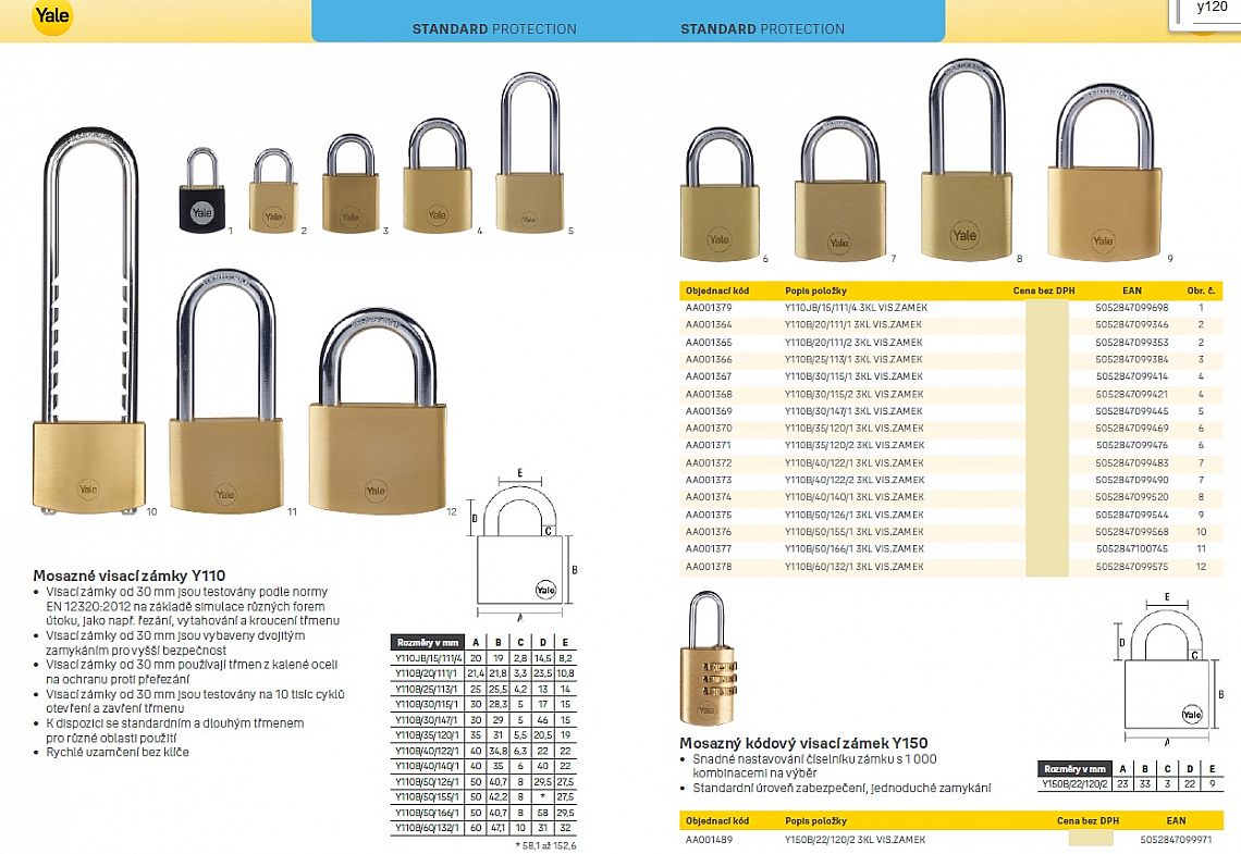 YALE Y110B/60/132/ visací zámek