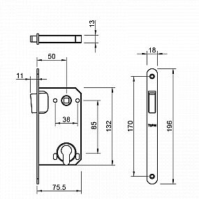 TUPAI magnetický zámek 3598 PZ na vložku rozteč 85 mm