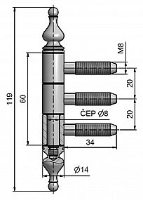 Okenní závěs třídílný 14x60 UR50 M8x34,5  9757