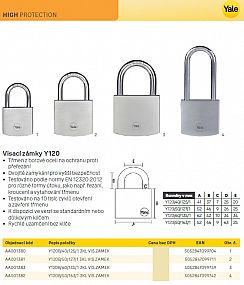 YALE Y120B/50/127 visací zámek