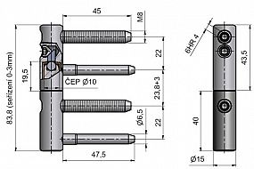 TRIO 15 M8 dveřní  závěs seřizovací 9663