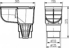 Lapač střešních vod DN 125/110 černý