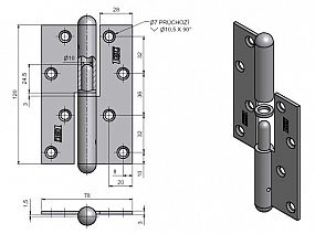 120 surový rovný L dveřní závěs 9301