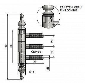 Okenní závěs třídílný 14x60 UR50 M8x34,5  9757