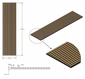 Akustický dekorační panel 240x60 cm DUB KOUŘOVÝ (W008)